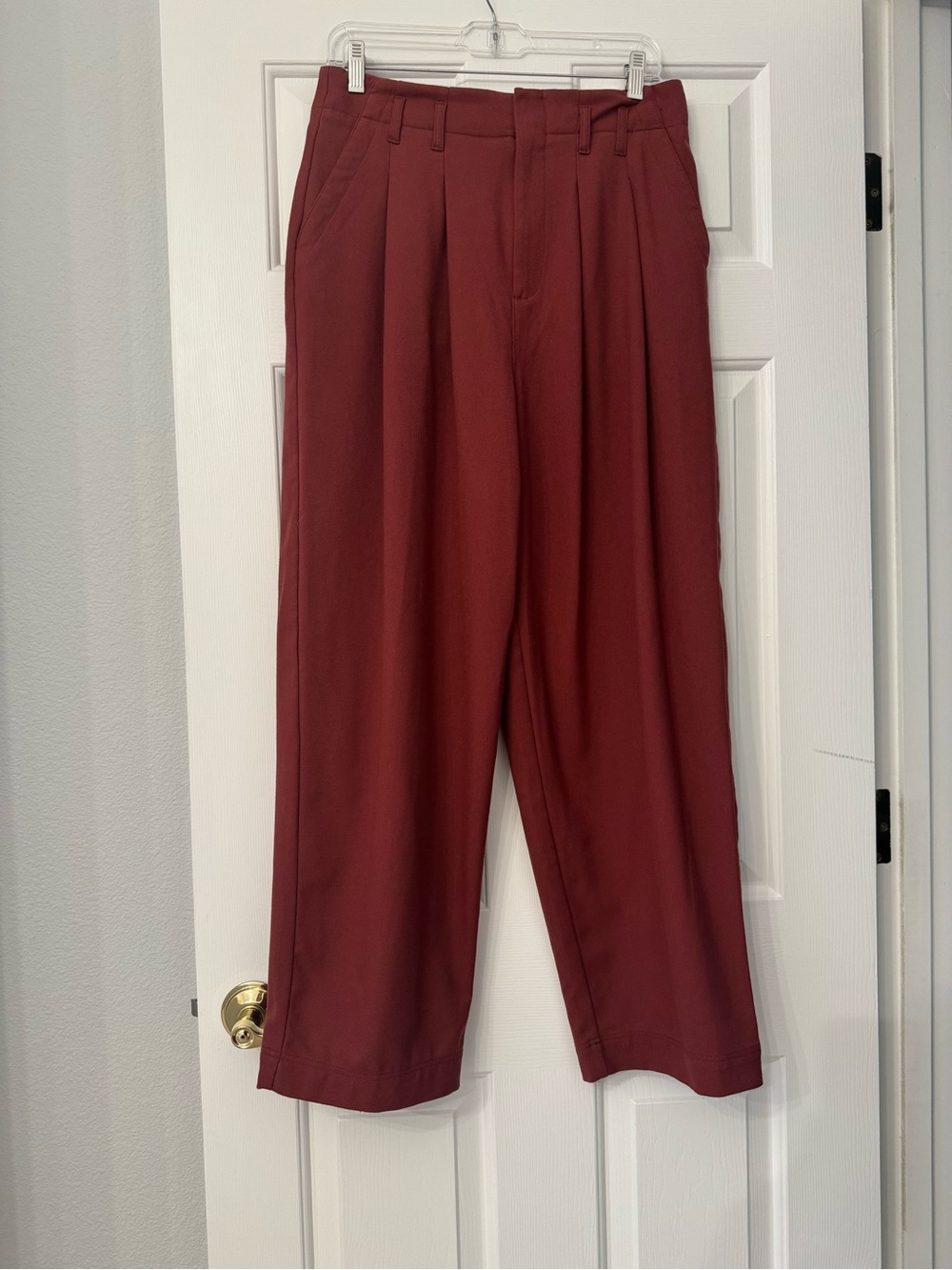Free People High-Waisted Pleated Trousers - Burgundy/Rust Red, size 6